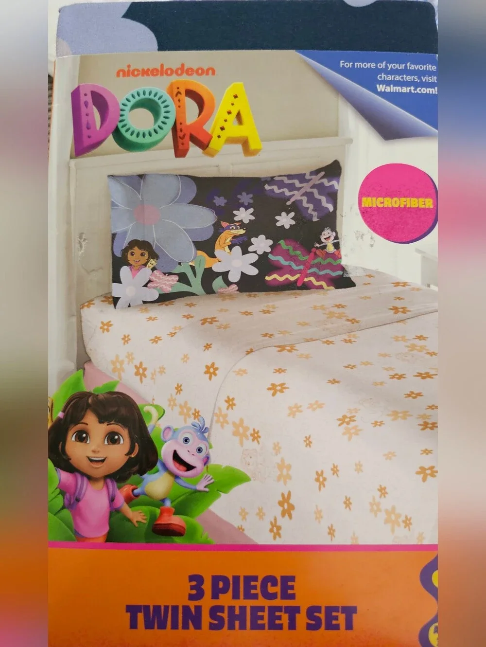 Dora Kids 3 Piece Pink Orange Floral Twin Sheet Set